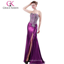 Grace Karin Ladies Strapless Silk-Like High Split Brilhante Beaded Long Evening Dress Vestido CL4421-3